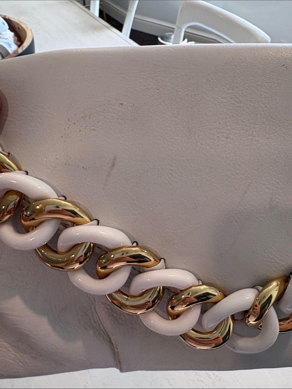 Michael Kors White Leather Clutch with Gold Chain Accent - Picture 3 of 7